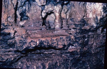  Highly weathered limestone horizon (above), and unweathered chert band below (Sterkfontein Caves,Transvaal, South Africa).