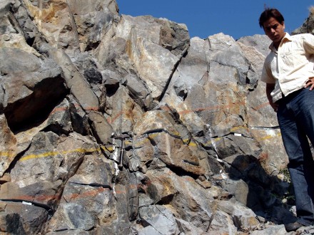 reverse fault with dike Figure 128 - Reverse fault/dike (Boula, India).