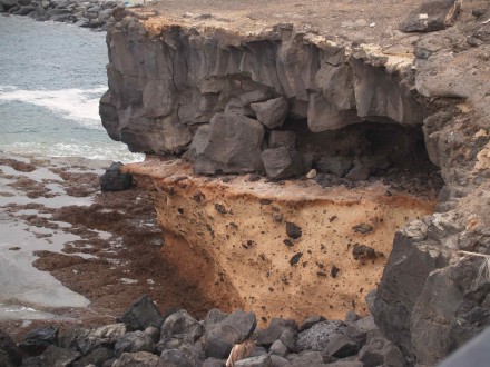 ￼Figure 3 - Layer of volcanic ash (pyroclasts) overlain by basalt (Tenerife, Canarias Archipelago).