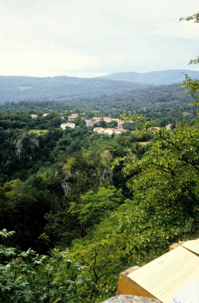 Slovenia village over a sink hole area the village of Skocjanske suspended amongst limestone arches separating different sink holes (Slovenia).